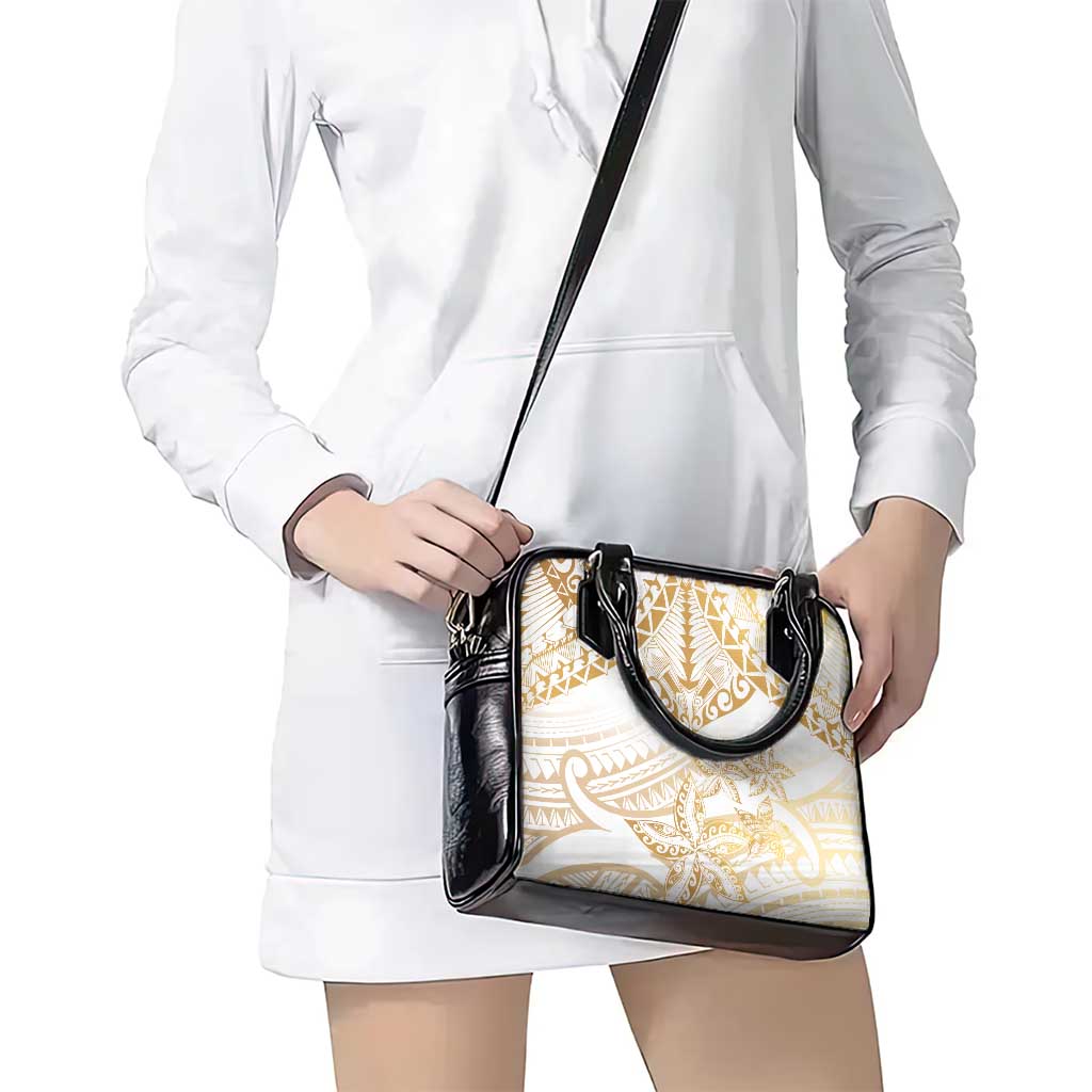 White and Gold Polynesia Shoulder Handbag Plumeria Tattoo With Polynesian Pattern LT14 - Polynesian Pride