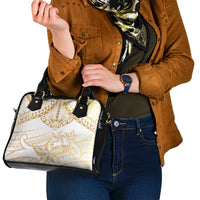 White and Gold Polynesia Shoulder Handbag Plumeria Tattoo With Polynesian Pattern LT14 - Polynesian Pride