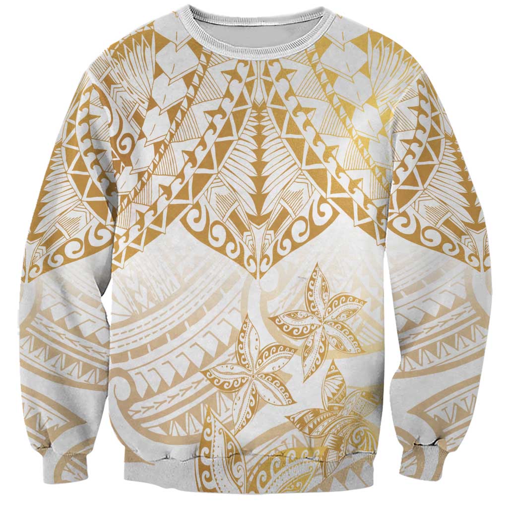 White and Gold Polynesia Sweatshirt Plumeria Tattoo With Polynesian Pattern LT14 Unisex White - Polynesian Pride
