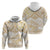 White and Gold Polynesia Zip Hoodie Plumeria Tattoo With Polynesian Pattern