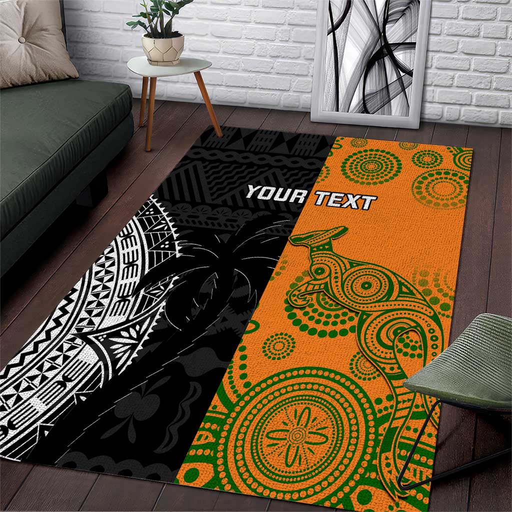 Custom Fiji And Australia Rugby Area Rug Fijian Tapa Pattern With Aussie Aboriginal Art