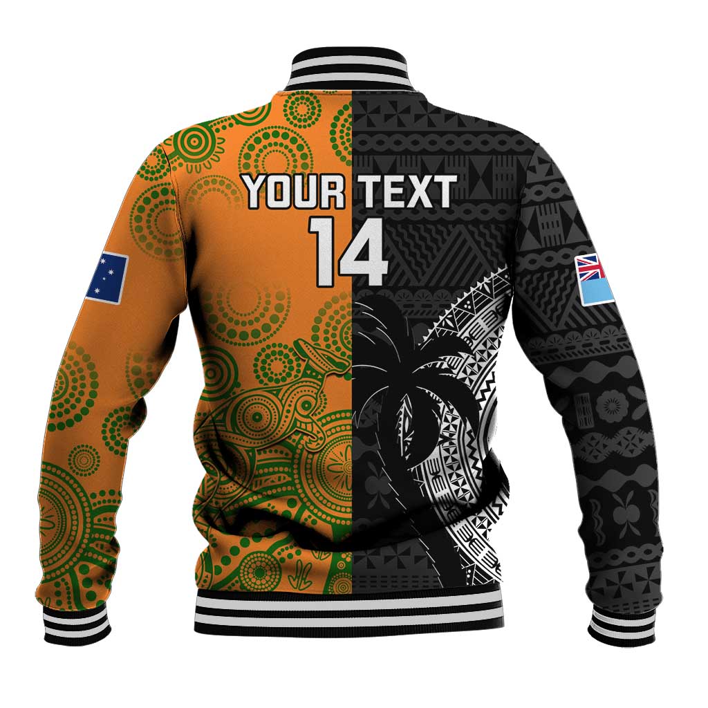 Custom Fiji And Australia Rugby Baseball Jacket Fijian Tapa Pattern With Aussie Aboriginal Art LT14 - Polynesian Pride