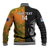 Custom Fiji And Australia Rugby Baseball Jacket Fijian Tapa Pattern With Aussie Aboriginal Art LT14 - Polynesian Pride