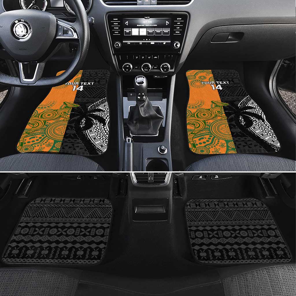 Custom Fiji And Australia Rugby Car Mats Fijian Tapa Pattern With Aussie Aboriginal Art LT14 Set 4pcs Black - Polynesian Pride