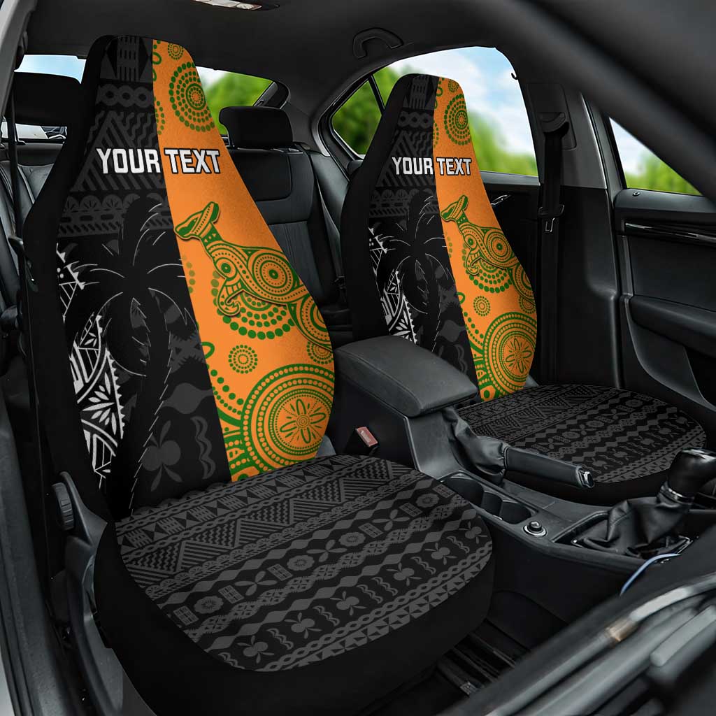 Custom Fiji And Australia Rugby Car Seat Cover Fijian Tapa Pattern With Aussie Aboriginal Art LT14 One Size Black - Polynesian Pride