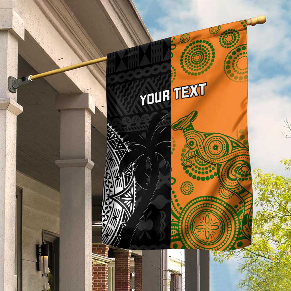 Custom Fiji And Australia Rugby Garden Flag Fijian Tapa Pattern With Aussie Aboriginal Art LT14 House Flag Black - Polynesian Pride