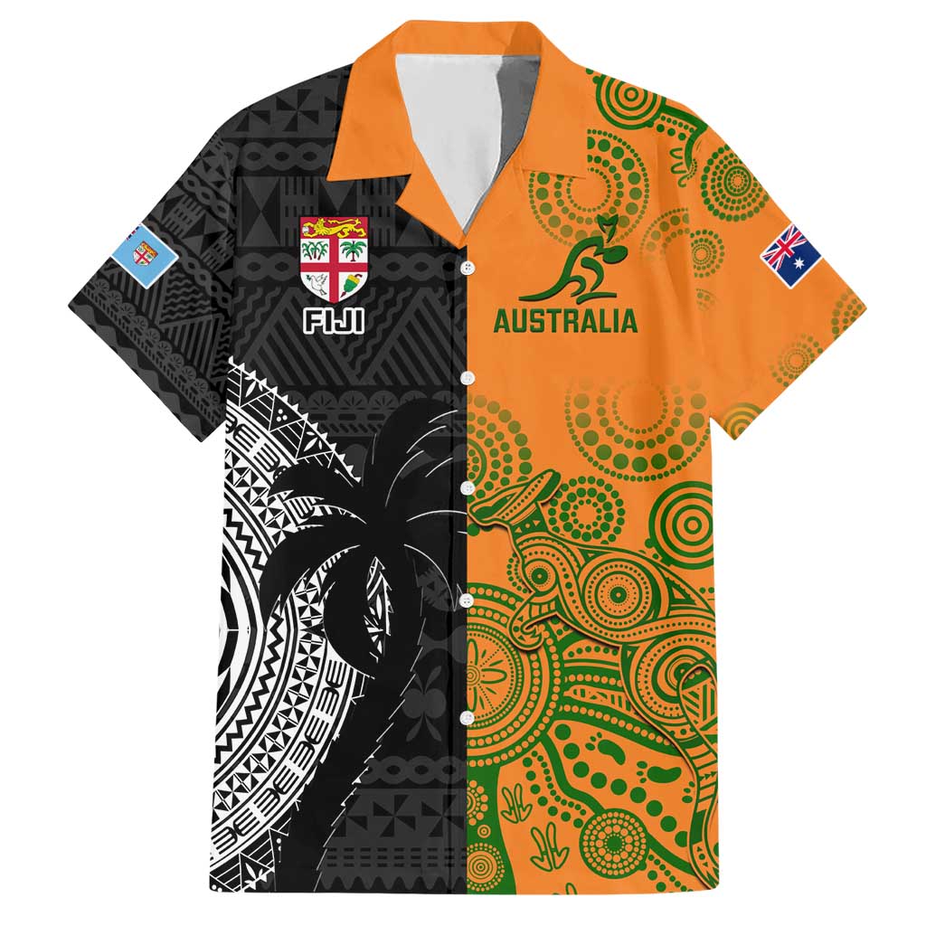 Custom Fiji And Australia Rugby Hawaiian Shirt Fijian Tapa Pattern With Aussie Aboriginal Art LT14 Black - Polynesian Pride