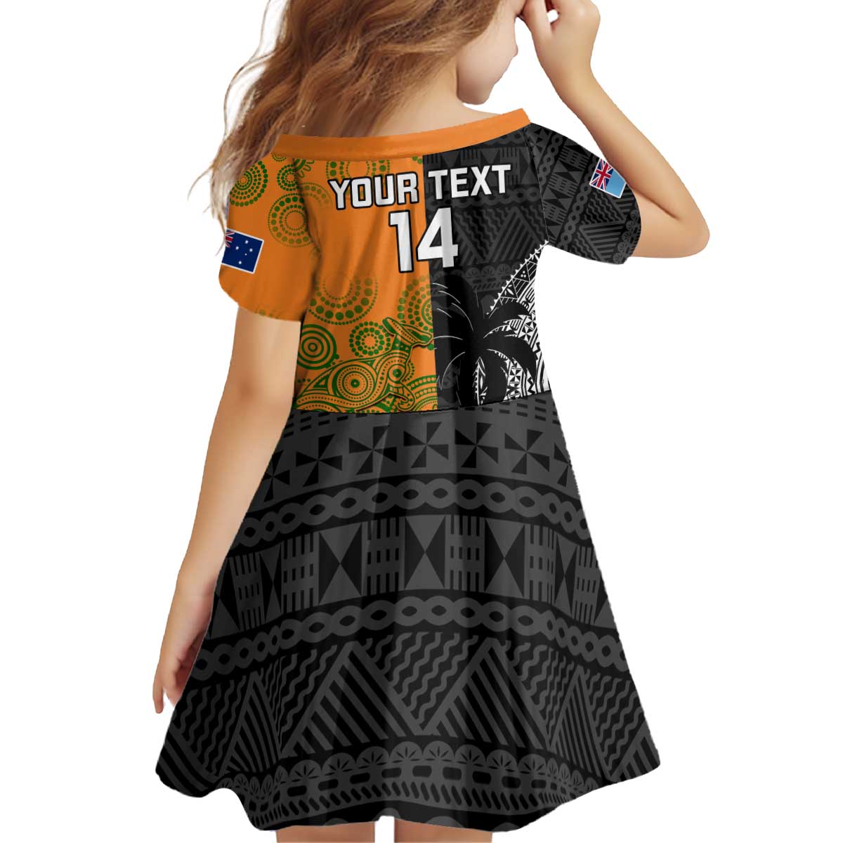Custom Fiji And Australia Rugby Kid Short Sleeve Dress Fijian Tapa Pattern With Aussie Aboriginal Art LT14 - Polynesian Pride