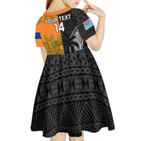 Custom Fiji And Australia Rugby Kid Short Sleeve Dress Fijian Tapa Pattern With Aussie Aboriginal Art LT14 - Polynesian Pride