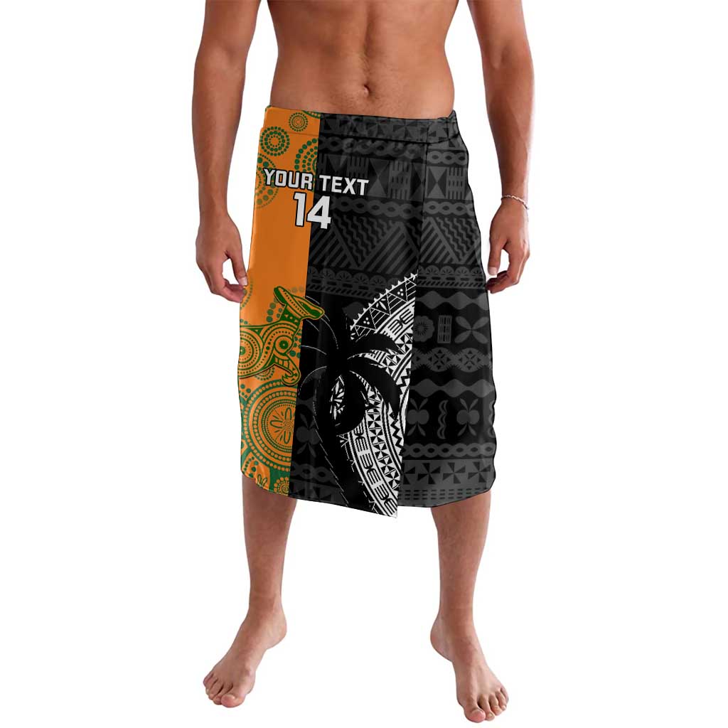 Custom Fiji And Australia Rugby Lavalava Fijian Tapa Pattern With Aussie Aboriginal Art LT14 Black - Polynesian Pride
