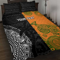 Custom Fiji And Australia Rugby Quilt Bed Set Fijian Tapa Pattern With Aussie Aboriginal Art LT14 Black - Polynesian Pride
