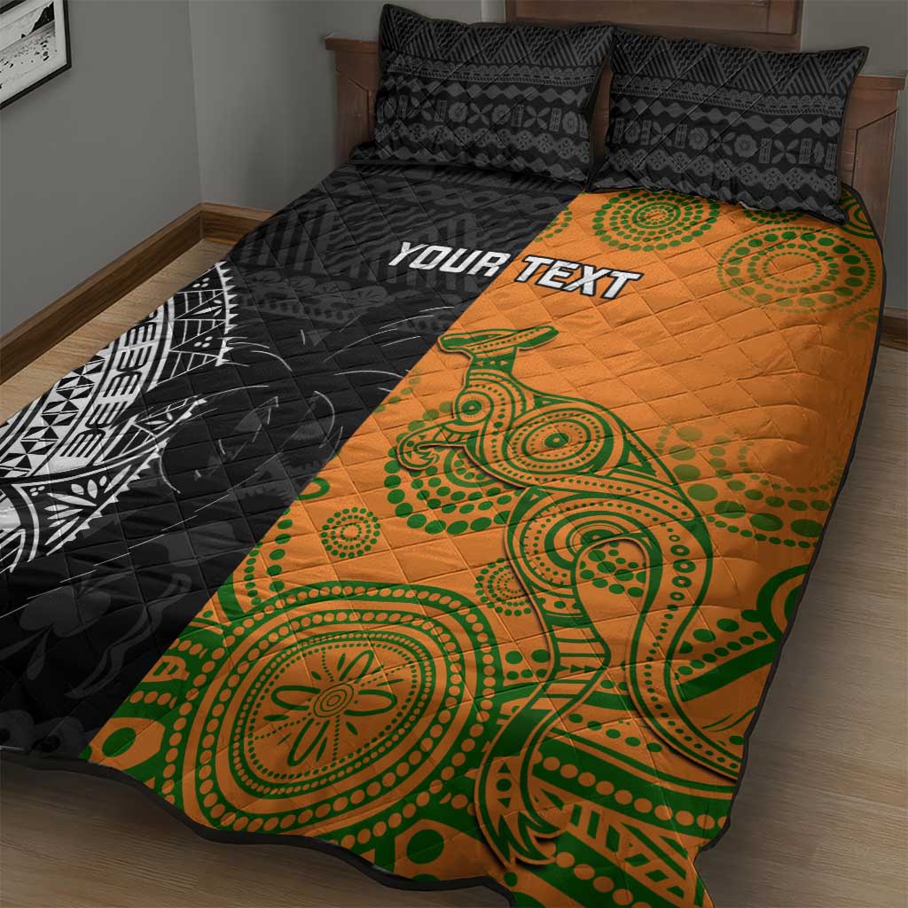 Custom Fiji And Australia Rugby Quilt Bed Set Fijian Tapa Pattern With Aussie Aboriginal Art LT14 - Polynesian Pride