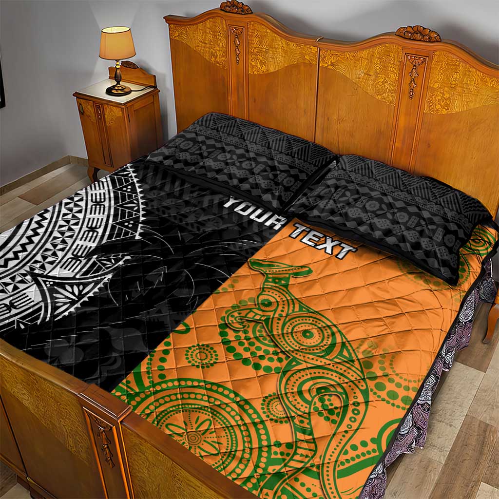 Custom Fiji And Australia Rugby Quilt Bed Set Fijian Tapa Pattern With Aussie Aboriginal Art LT14 - Polynesian Pride