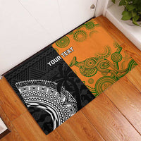 Custom Fiji And Australia Rugby Rubber Doormat Fijian Tapa Pattern With Aussie Aboriginal Art LT14 - Polynesian Pride