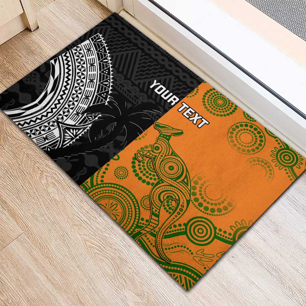 Custom Fiji And Australia Rugby Rubber Doormat Fijian Tapa Pattern With Aussie Aboriginal Art LT14 - Polynesian Pride