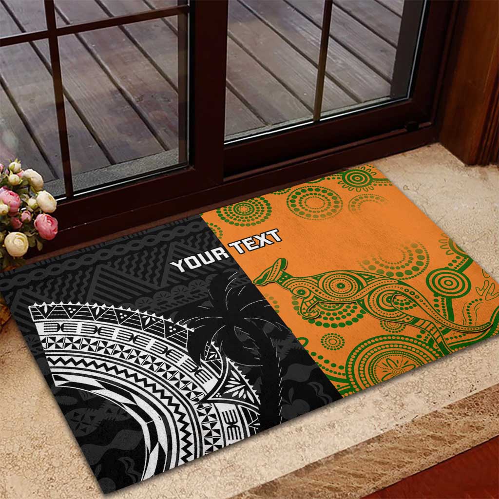 Custom Fiji And Australia Rugby Rubber Doormat Fijian Tapa Pattern With Aussie Aboriginal Art LT14 - Polynesian Pride