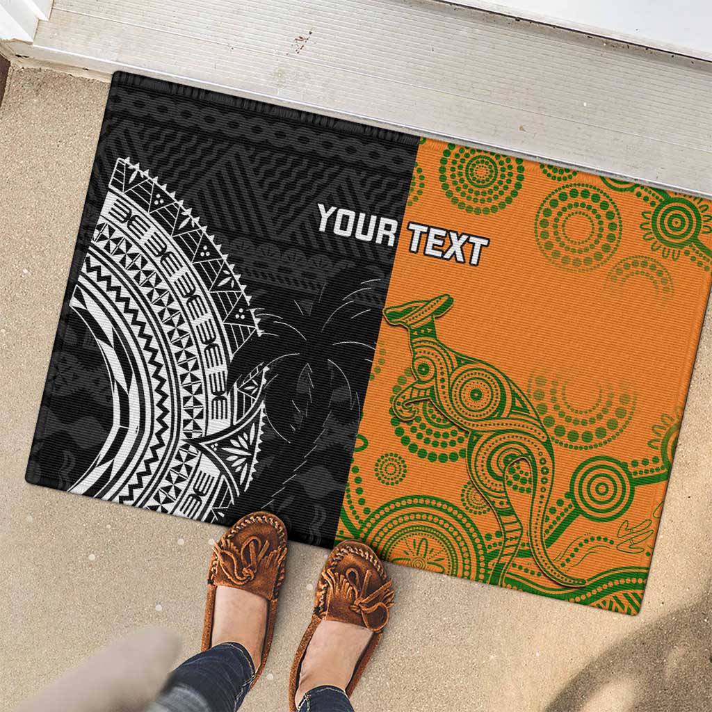Custom Fiji And Australia Rugby Rubber Doormat Fijian Tapa Pattern With Aussie Aboriginal Art LT14 - Polynesian Pride