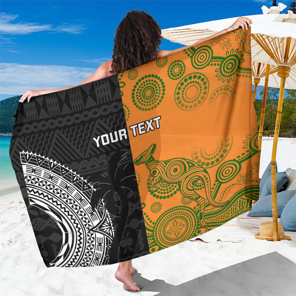 Custom Fiji And Australia Rugby Sarong Fijian Tapa Pattern With Aussie Aboriginal Art LT14 One Size 44 x 66 inches Black - Polynesian Pride