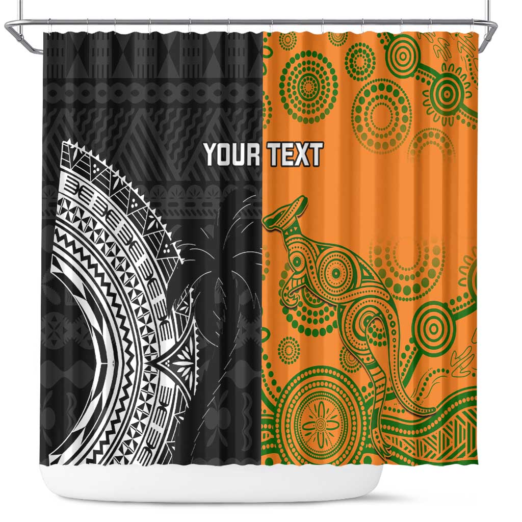 Custom Fiji And Australia Rugby Shower Curtain Fijian Tapa Pattern With Aussie Aboriginal Art LT14 Black - Polynesian Pride