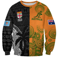 Custom Fiji And Australia Rugby Sweatshirt Fijian Tapa Pattern With Aussie Aboriginal Art LT14 Unisex Black - Polynesian Pride