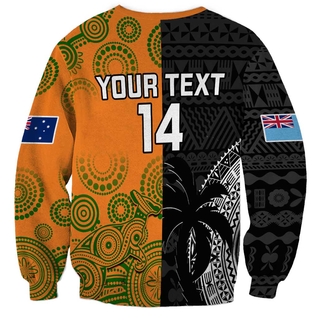 Custom Fiji And Australia Rugby Sweatshirt Fijian Tapa Pattern With Aussie Aboriginal Art LT14 - Polynesian Pride