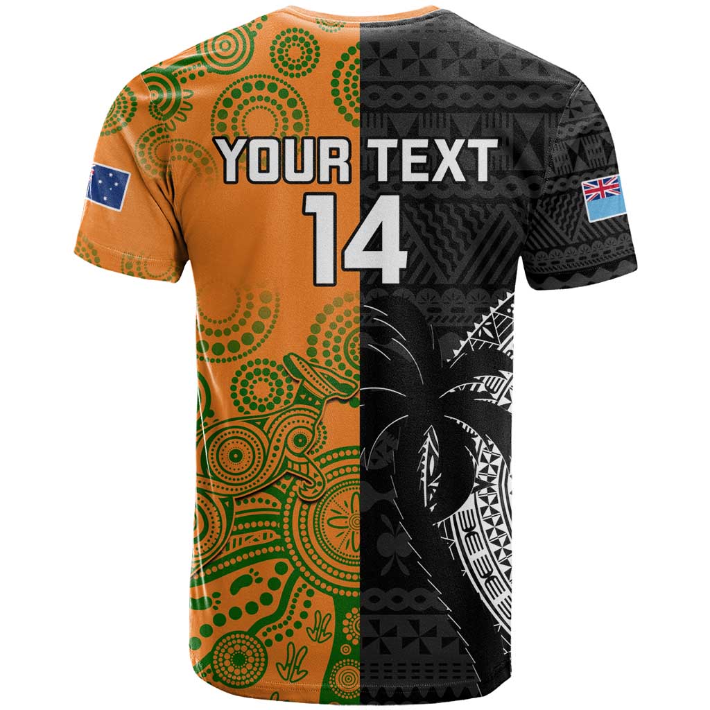 Custom Fiji And Australia Rugby T Shirt Fijian Tapa Pattern With Aussie Aboriginal Art LT14 - Polynesian Pride