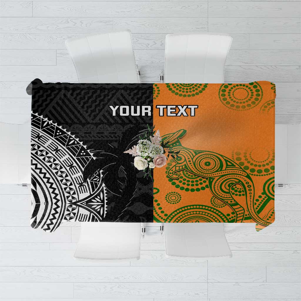 Custom Fiji And Australia Rugby Tablecloth Fijian Tapa Pattern With Aussie Aboriginal Art LT14 Black - Polynesian Pride