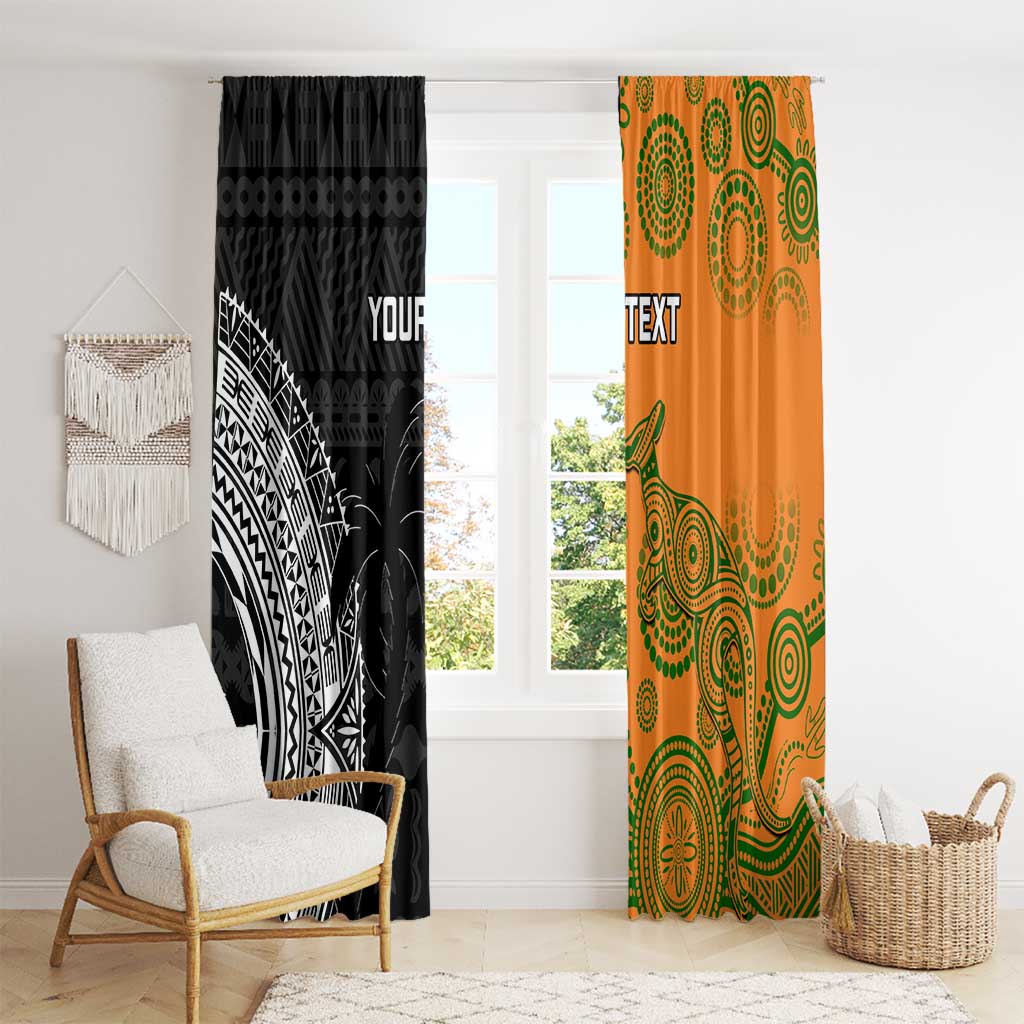 Custom Fiji And Australia Rugby Window Curtain Fijian Tapa Pattern With Aussie Aboriginal Art LT14 - Polynesian Pride
