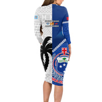 Fiji And Samoa Rugby Long Sleeve Bodycon Dress 2023 World Cup Samoan Mix Tapa Pattern LT14 - Polynesian Pride