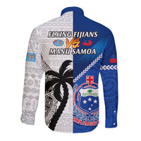 Fiji And Samoa Rugby Long Sleeve Button Shirt 2023 World Cup Samoan Mix Tapa Pattern LT14 - Polynesian Pride