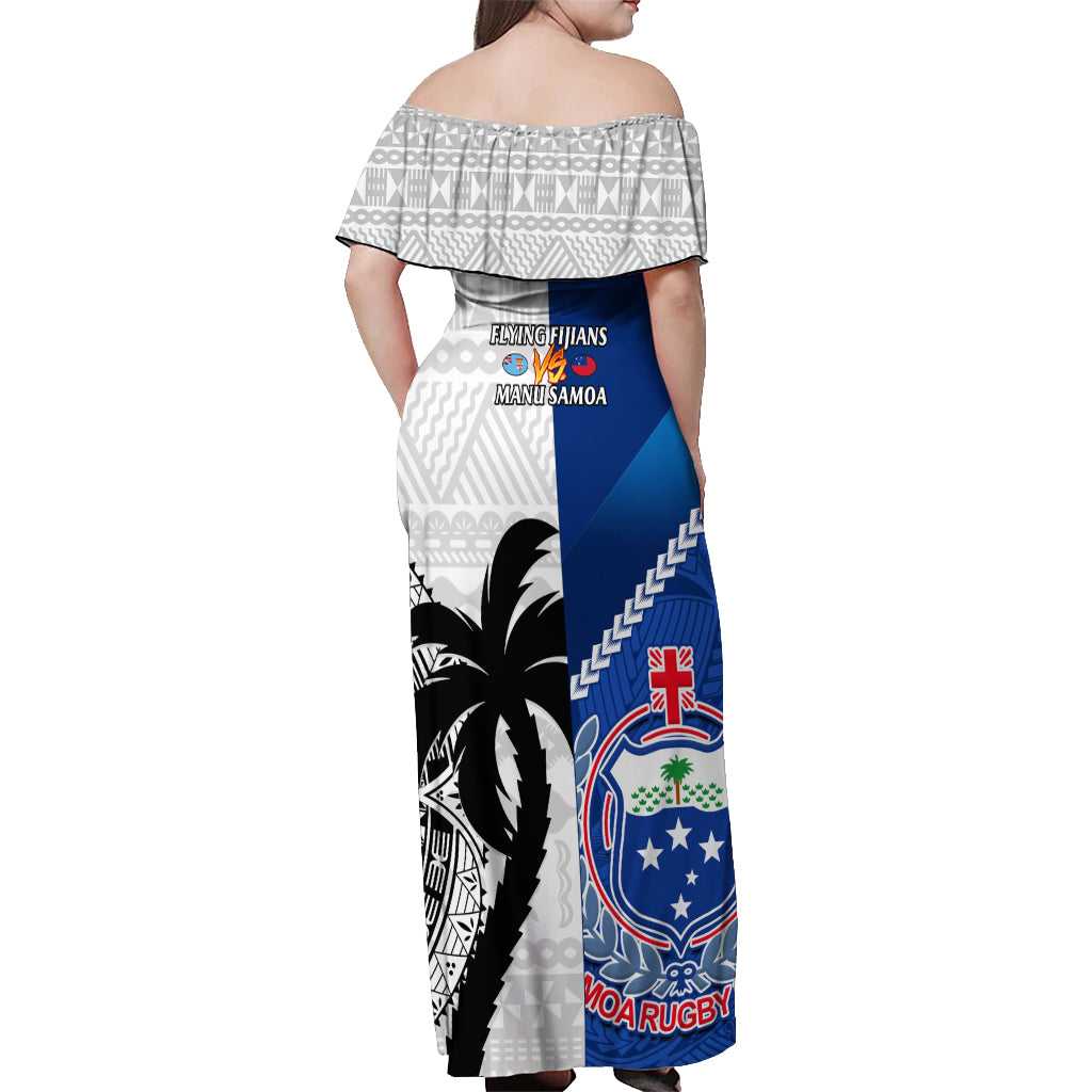 Fiji And Samoa Rugby Off Shoulder Maxi Dress 2023 World Cup Samoan Mix Tapa Pattern LT14 - Polynesian Pride