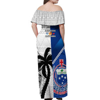 Fiji And Samoa Rugby Off Shoulder Maxi Dress 2023 World Cup Samoan Mix Tapa Pattern LT14 - Polynesian Pride