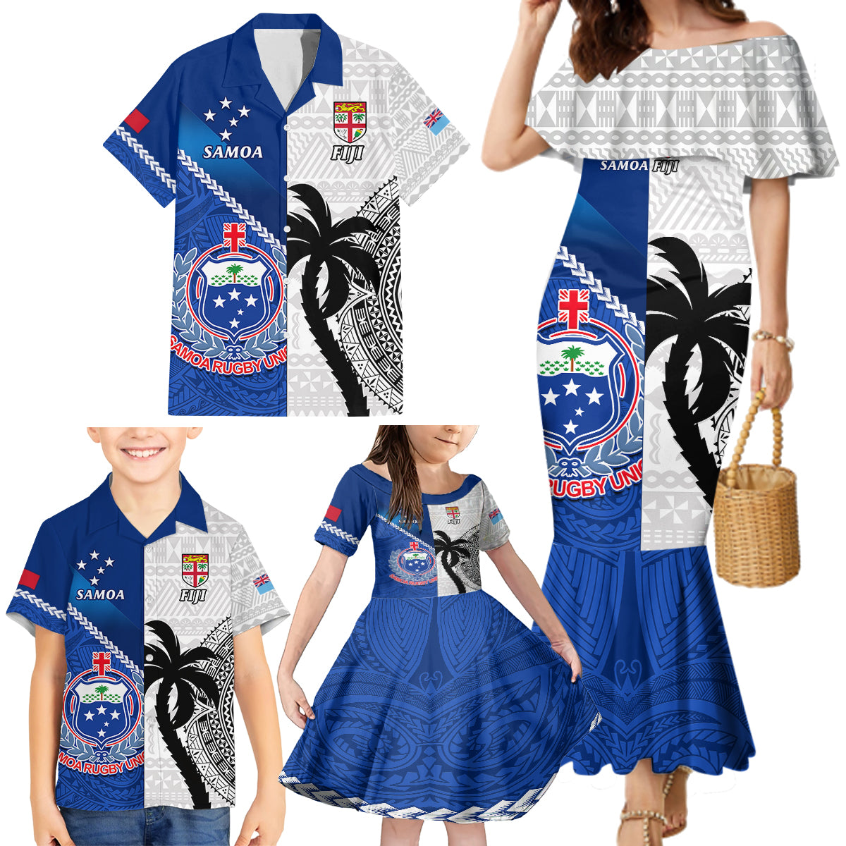 custom-fiji-and-samoa-rugby-family-matching-mermaid-dress-and-hawaiian-shirt-2023-world-cup-samoan-mix-tapa-pattern