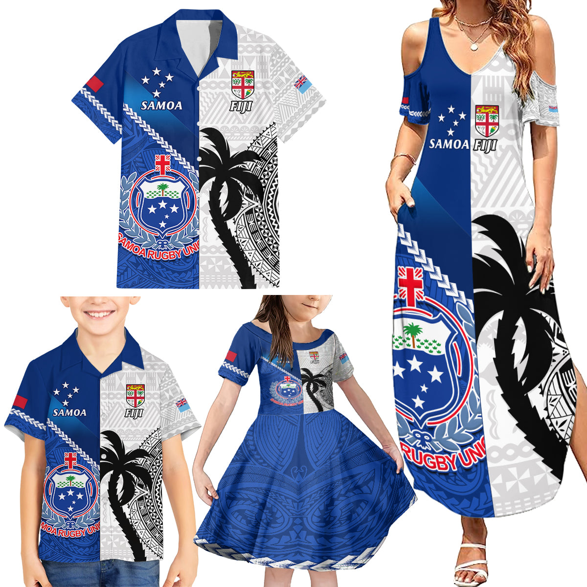 custom-fiji-and-samoa-rugby-family-matching-summer-maxi-dress-and-hawaiian-shirt-2023-world-cup-samoan-mix-tapa-pattern