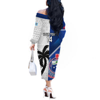Custom Fiji And Samoa Rugby Off The Shoulder Long Sleeve Dress 2023 World Cup Samoan Mix Tapa Pattern LT14 - Polynesian Pride