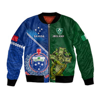 Custom Samoa And Ireland Rugby Bomber Jacket 2023 World Cup Manu Samoa With Shamrocks LT14 Unisex Blue - Polynesian Pride