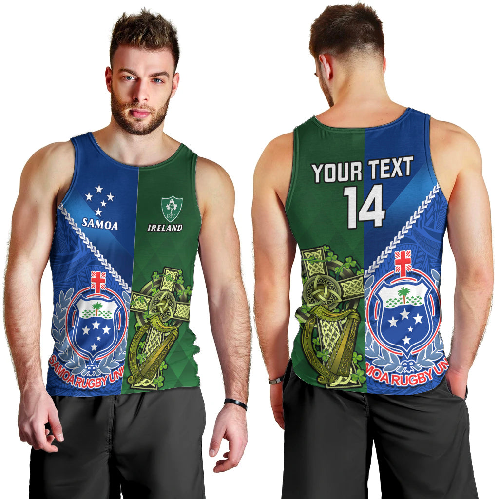 Custom Samoa And Ireland Rugby Men Tank Top 2023 World Cup Manu Samoa With Shamrocks LT14 - Polynesian Pride