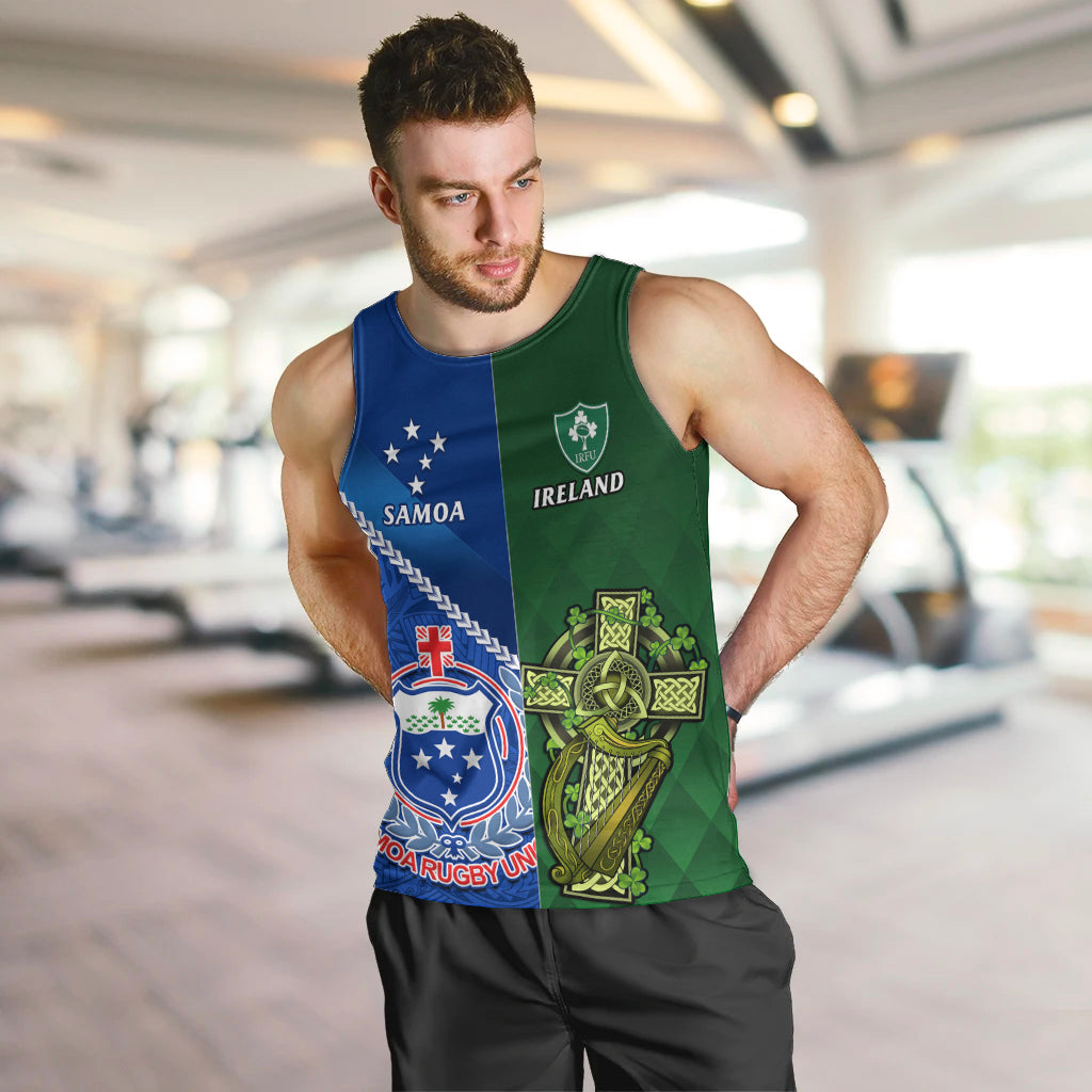 Custom Samoa And Ireland Rugby Men Tank Top 2023 World Cup Manu Samoa With Shamrocks LT14 - Polynesian Pride