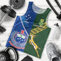 Samoa And South Africa Rugby Men Tank Top 2023 World Cup Manu Samoa With Springboks LT14 Blue - Polynesian Pride