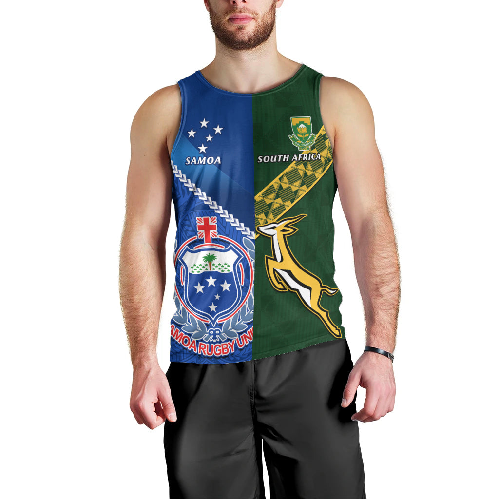 Samoa And South Africa Rugby Men Tank Top 2023 World Cup Manu Samoa With Springboks LT14 - Polynesian Pride