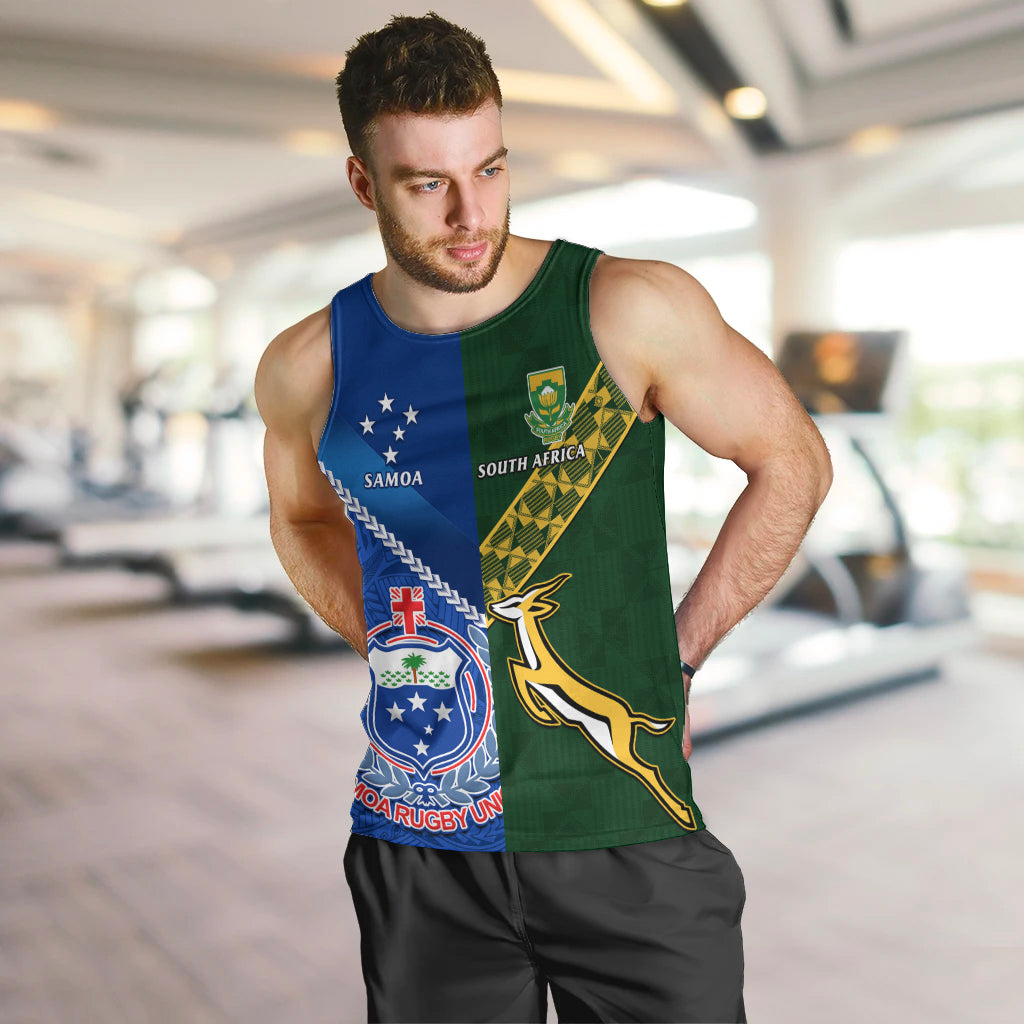 Samoa And South Africa Rugby Men Tank Top 2023 World Cup Manu Samoa With Springboks LT14 - Polynesian Pride