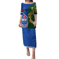 Samoa And South Africa Rugby Puletasi 2023 World Cup Manu Samoa With Springboks LT14 Long Dress Blue - Polynesian Pride
