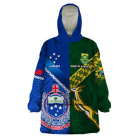 Samoa And South Africa Rugby Wearable Blanket Hoodie 2023 World Cup Manu Samoa With Springboks LT14 One Size Blue - Polynesian Pride