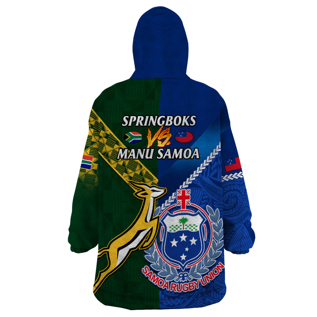 Samoa And South Africa Rugby Wearable Blanket Hoodie 2023 World Cup Manu Samoa With Springboks LT14 - Polynesian Pride