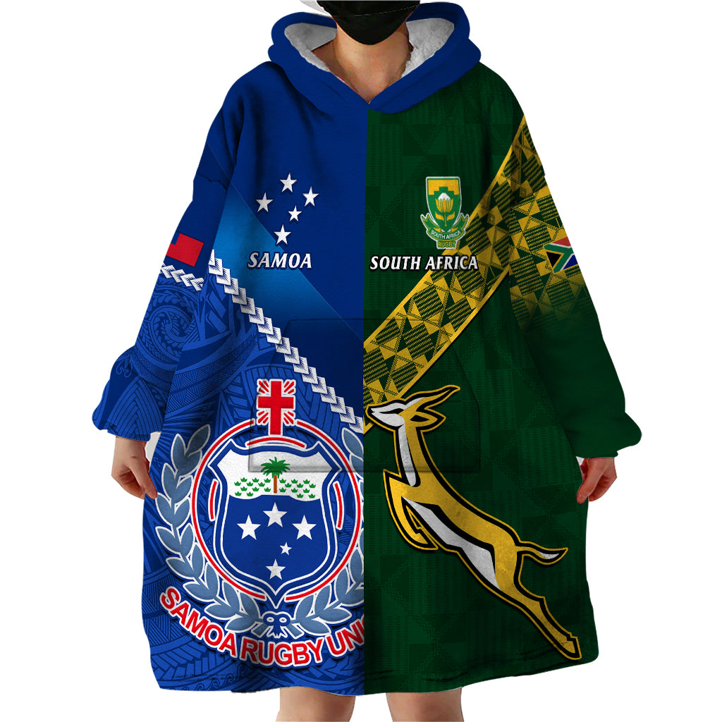 Samoa And South Africa Rugby Wearable Blanket Hoodie 2023 World Cup Manu Samoa With Springboks LT14 - Polynesian Pride