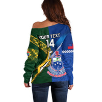 Custom Samoa And South Africa Rugby Off Shoulder Sweater 2023 World Cup Manu Samoa With Springboks LT14 - Polynesian Pride