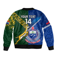 Custom Samoa and South Africa Rugby Sleeve Zip Bomber Jacket - 2023 World Cup Manu Samoa With Springboks LT14 - Polynesian Pride