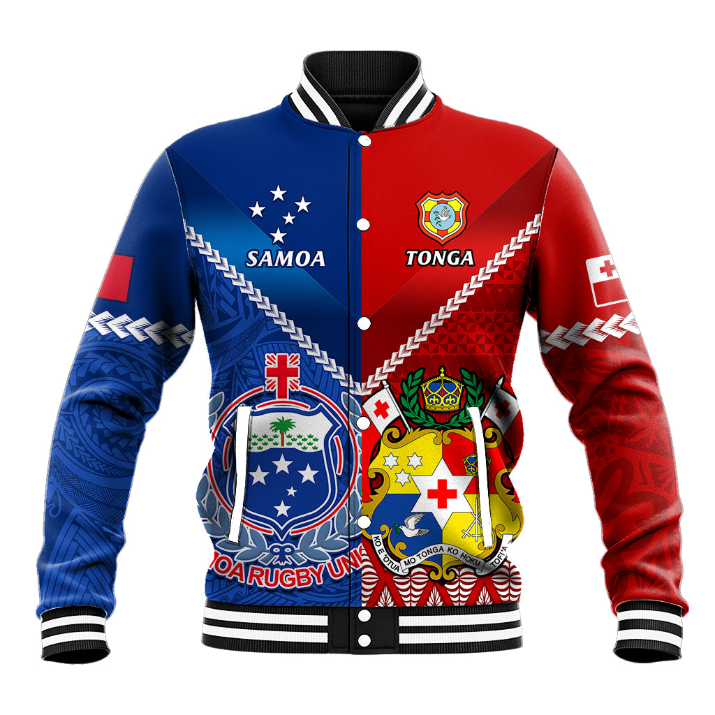 Samoa And Tonga Rugby Baseball Jacket 2023 World Cup Manu Samoa With Ikale Tahi LT14 Unisex Blue - Polynesian Pride