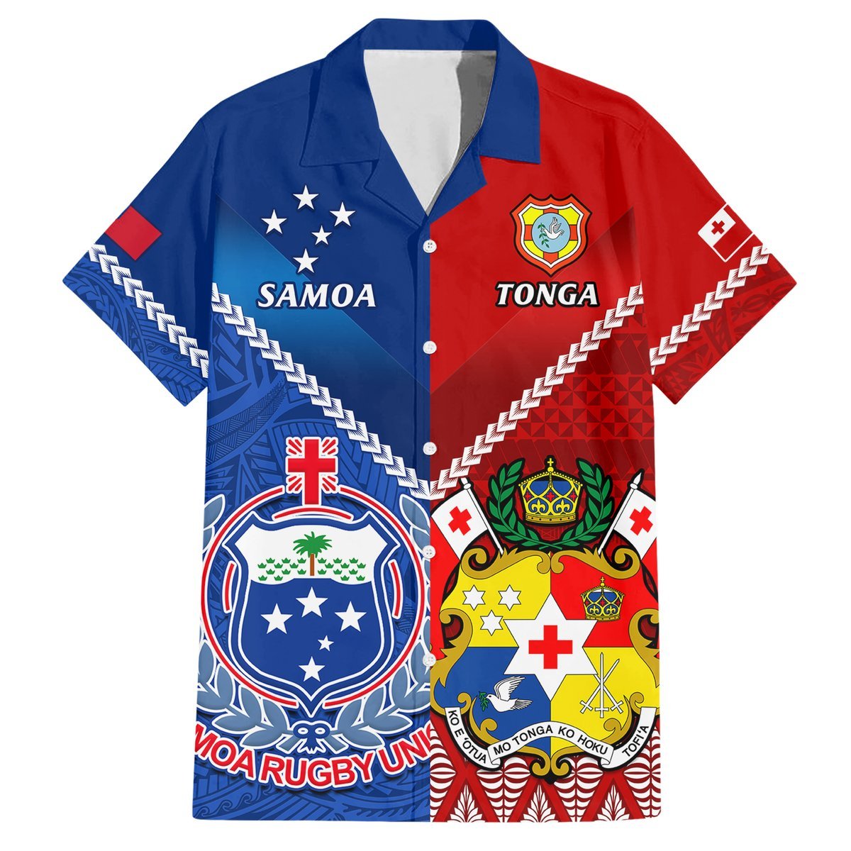 Samoa And Tonga Rugby Hawaiian Shirt 2023 World Cup Manu Samoa With Ikale Tahi LT14 Blue - Polynesian Pride
