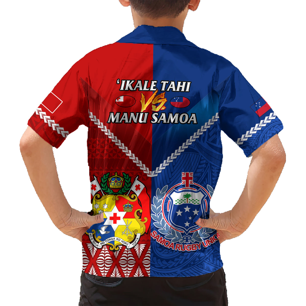 Samoa And Tonga Rugby Kid Hawaiian Shirt 2023 World Cup Manu Samoa With Ikale Tahi LT14 - Polynesian Pride